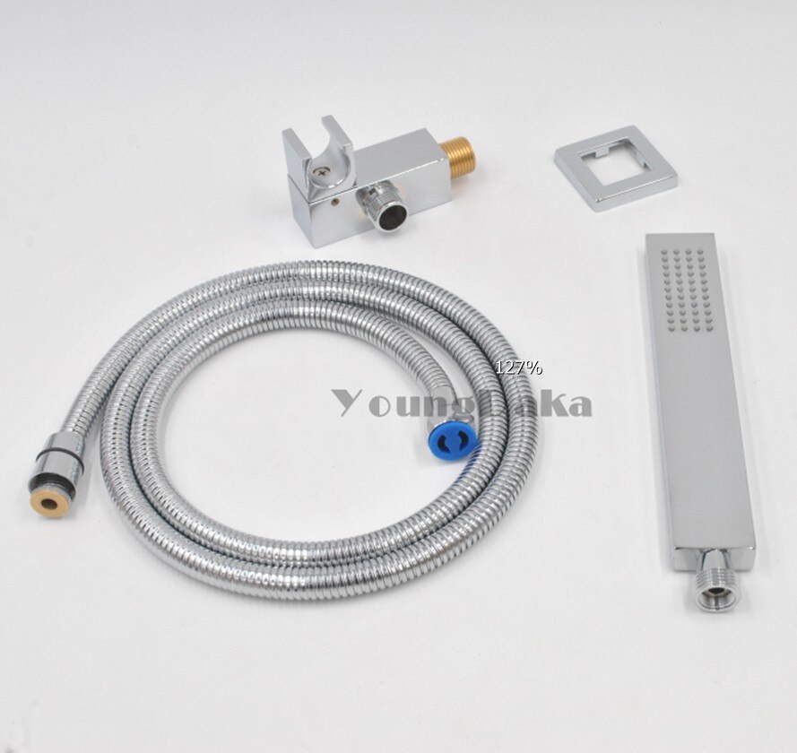 Brass Square Chrome Hand Held Shower Head With Wall Connector &1.5m Hose &Holder Set Water Saving Copper Handheld Sprayer system