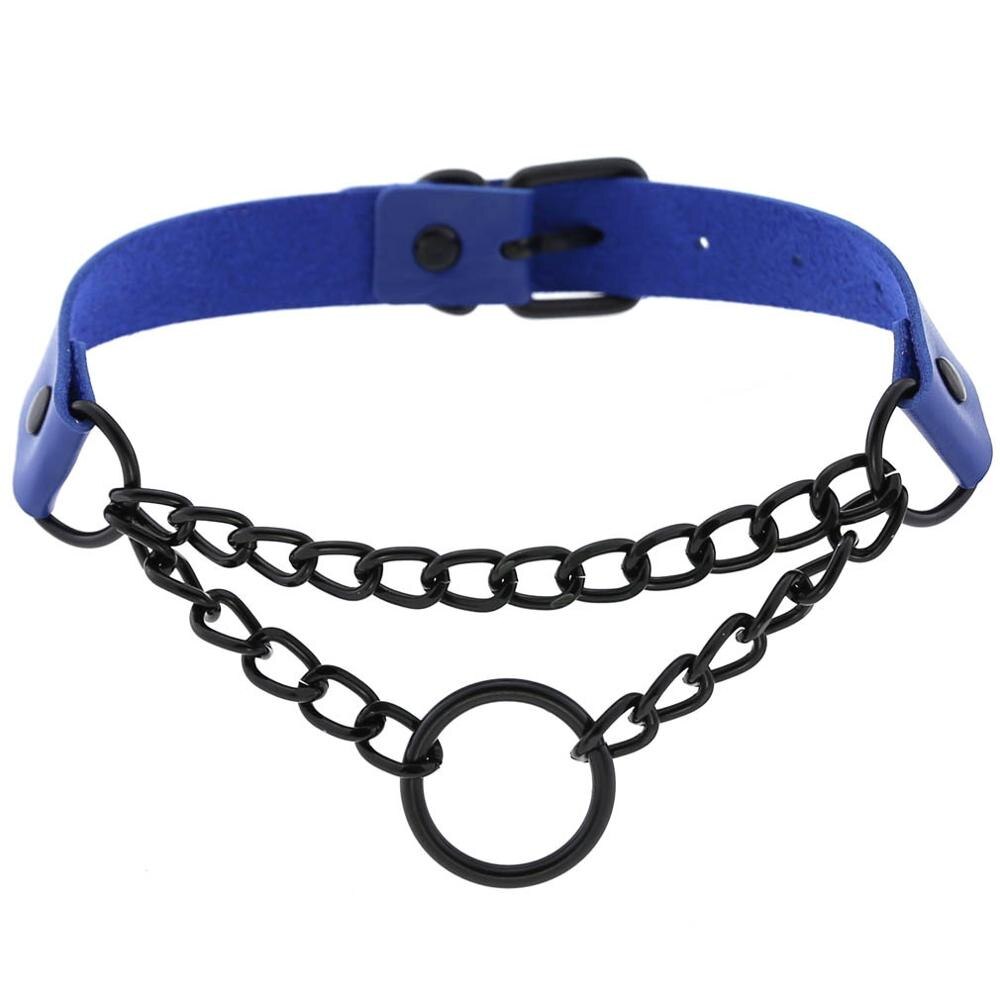 Schwarz Gothic O Kette choker kragen harajuku Punk Choker frauen mädchen schwarz leder chocker emo Kawaii hexe schmuck: blue