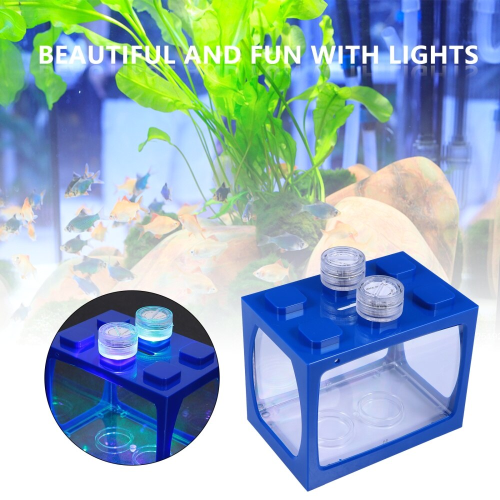 Kit de acuario con luz LED, acrílico transparente, , Mini acuario, acuario, camarón, peces tropicales, Tadpole, 1 ud.