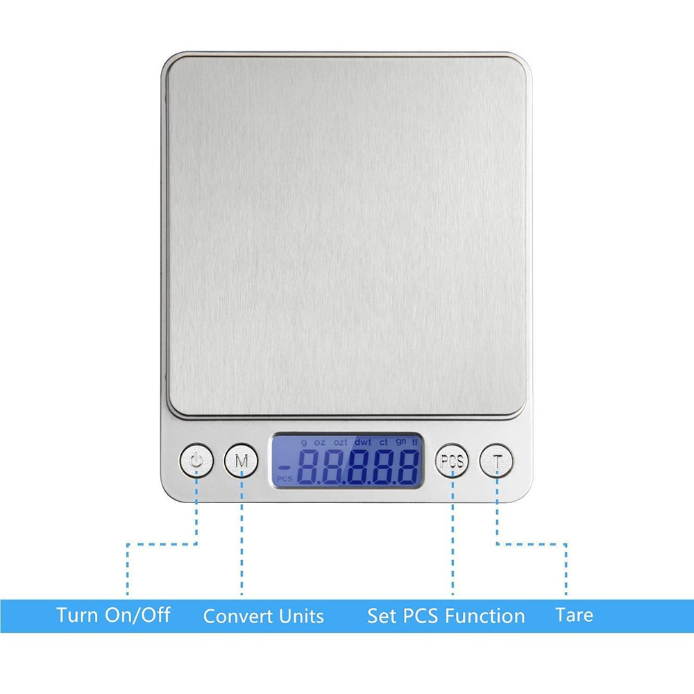 Báscula Digital de acero inoxidable para cocina, joyería de precisión, peso electrónico, dorado, gramos, 1kg/2kg/3kg/0,1g/500g/0,01g