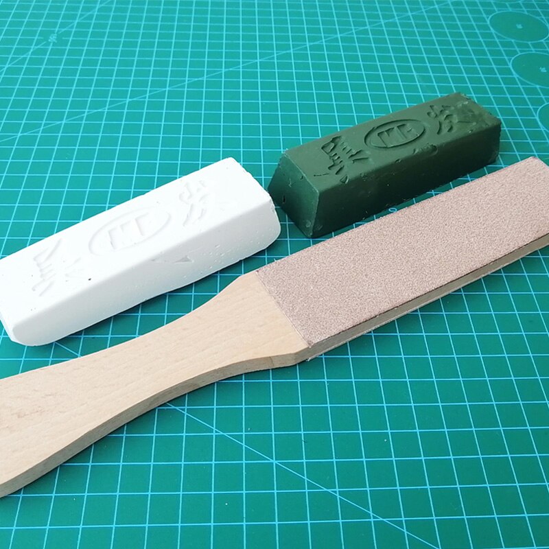 Leather Strop with Compounds Kit, Honing Block Stropping Leather Paddle Strop 4.58 oz Green White Buffing Polishing Compounds