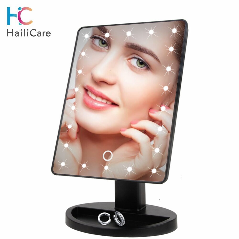 LED Touch Screen Makeup Mirror Vanity Mirror With 16/22 LED Lights Health Beauty Adjustable Countertop 180 Rotating