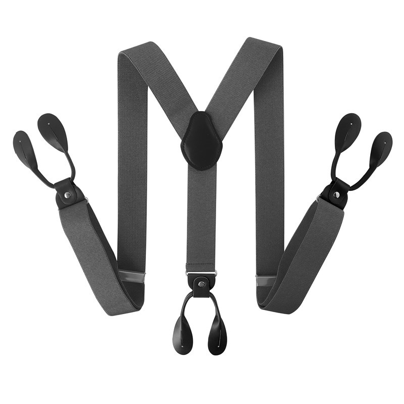 Bretelle Vintage ▾ da uomo di larghezza 3,5 cm con estremità a bottone in pelle PU nera rifinita con retrò a Y, bretelle elastiche regolabili per pantaloni, cintura