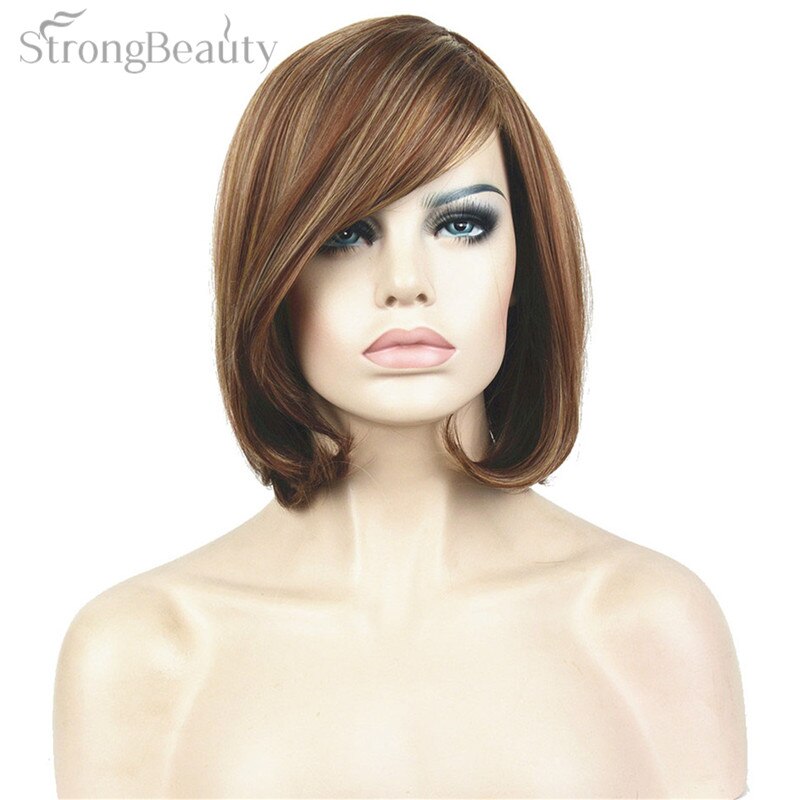 Strong Beauty Synthetic Natural Short Wave Wigs Brown Blond Mix Bob Wig Capless Women Hair