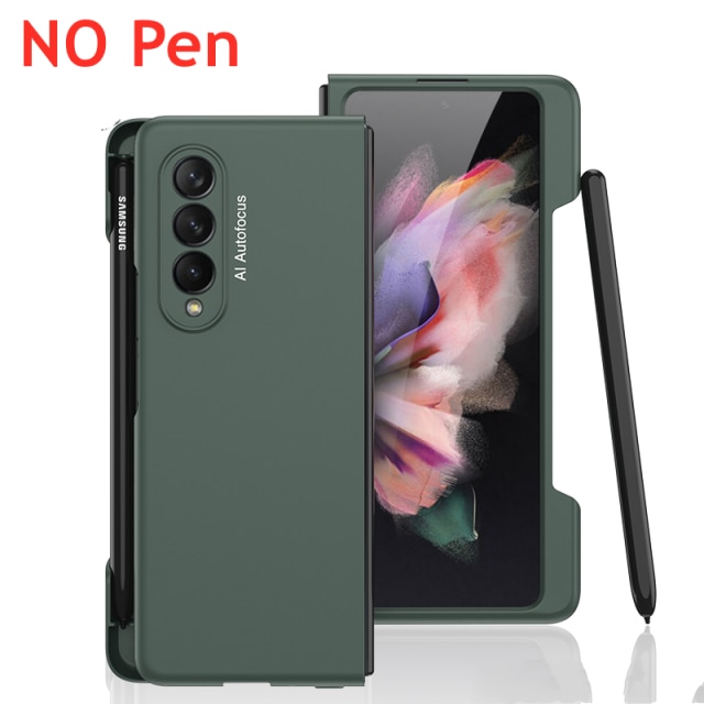 Frame Side S Pen Slot Houder Case Voor Samsung Galaxy Z Vouw 3 5G Cover Ultra Dunne Slim Mat hard Plastic Case (Geen S Pen): Dark Green( NO Pen )