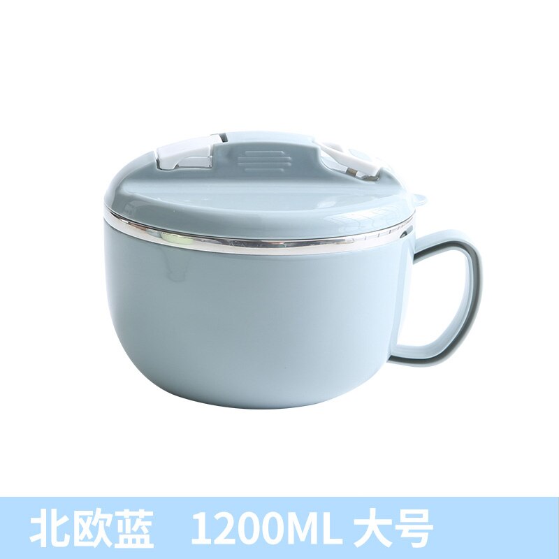 Fideo Bowl Soup Bowl con mango Bento fiambrera contenedor de almuerzo caja de almuerzo para niños Bento Box tazón de acero con tapa: Blue Large