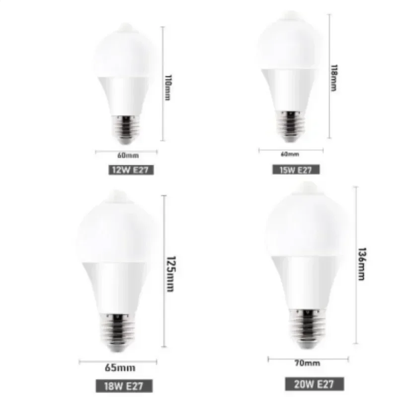 Lâmpada com Detector de Movimento Infravermelho, E27, 220V, 5W, 7W, 9W, 12W, 15W, 18W, 20W, LED PIR Motion Sensor, 1PC