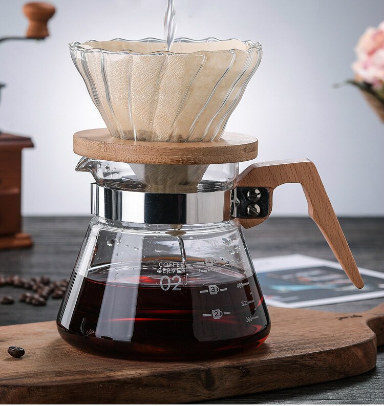 Wooden Handle Pour Over Glass Range Coffee Server Glass Coffee Maker Hand Drip Coffee Pot Dripper Pots Glass Kettle Brewer Clear