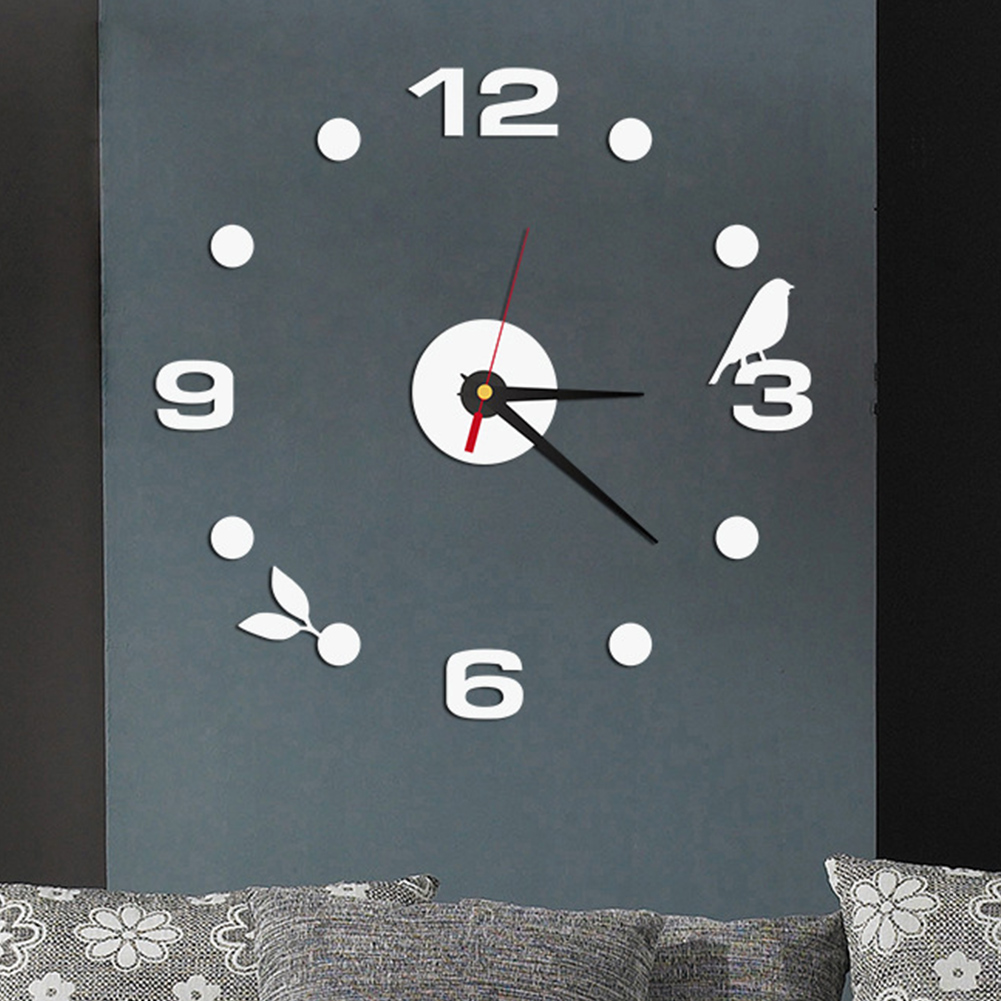 3D acrylique horloge murale bricolage numérique horloge murale oiseau horloge murale décoration directe: WHITE