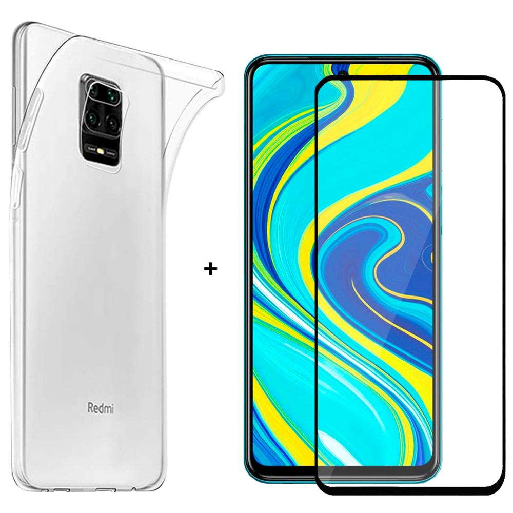 Compatibile con Xiaomi Redmi Nota 9S/Nota 9 pro / Max trasparente di caso + Protezione dello schermo di vetro a specchio pieno 3d pieno di colla