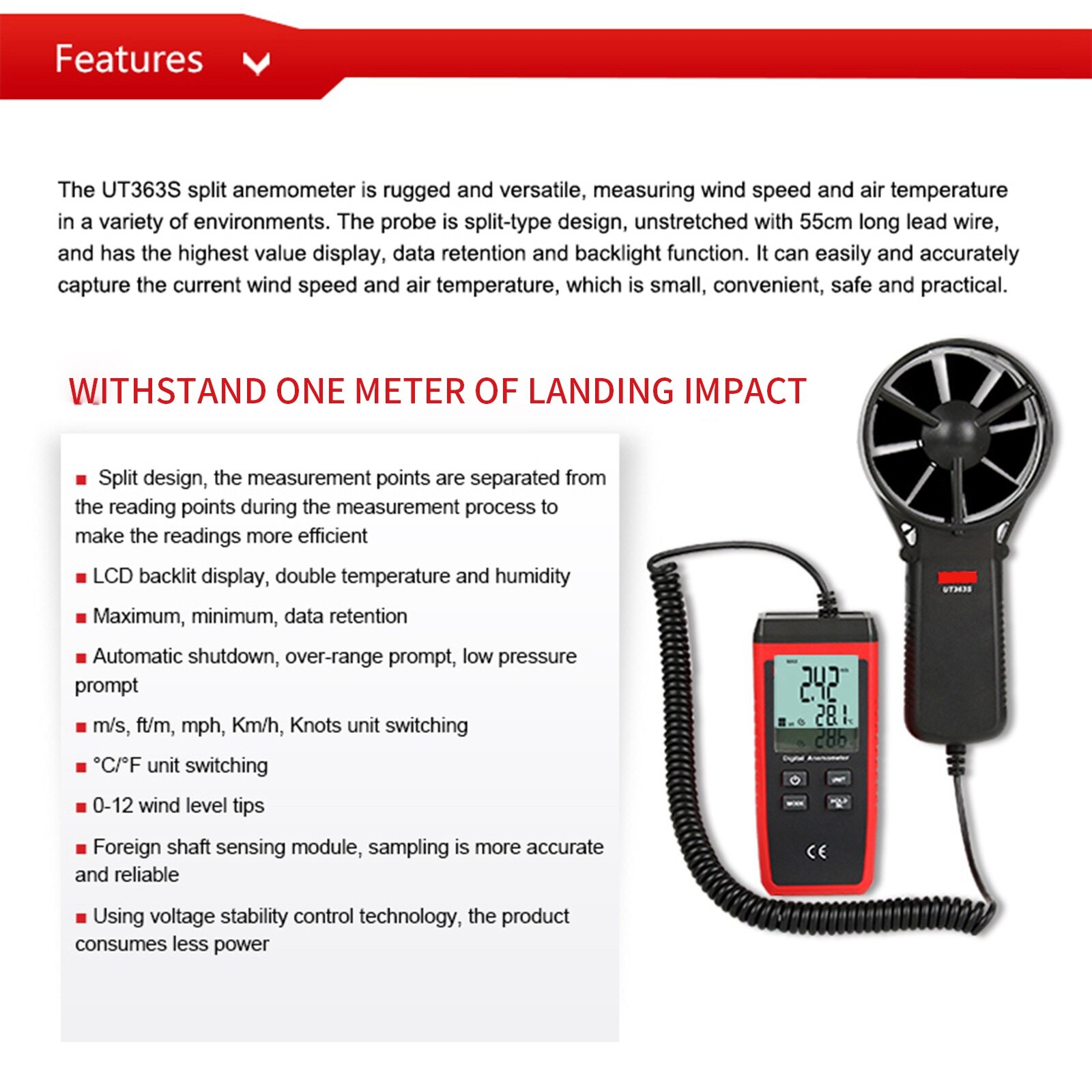 Handheld Anemometer Measures Air Conditioning Outdoor Wind Speed Temperature Volume Tester Instrument Sensing High Precision