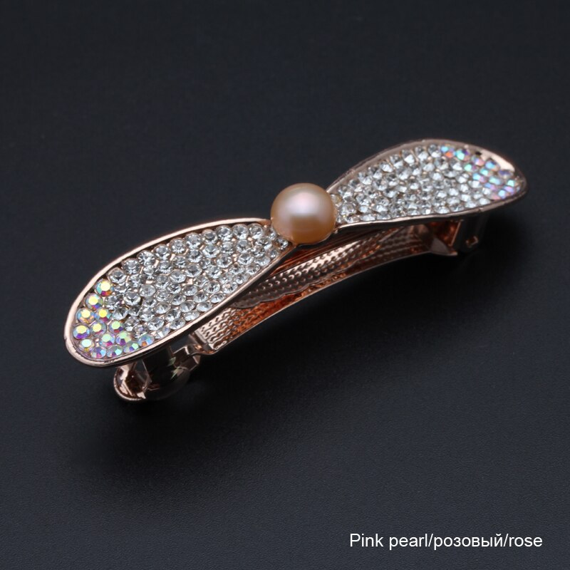 Pearl Hair Claw Clip - 9-10mm Freshwater Pearls - Sterling Silver - Classic Round Design for Women: Pink pearl clip