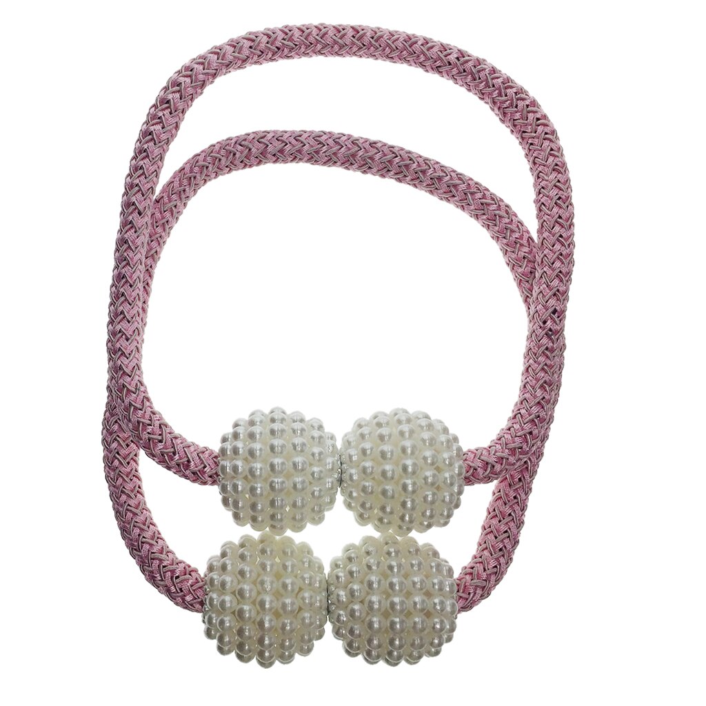 2Pcs Pearl Curtain Voile Tiebacks Tie Backs Buckle Clips Holdbacks: Pink