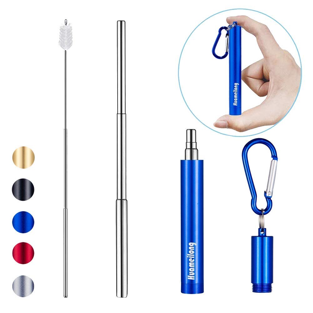 Telescopic Metal Drinking Straw Collapsible Reusable Straw Portable Stainless Steel Straw with Case and Brush for Travel Outdoor