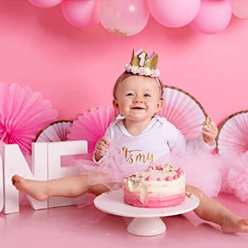 1st fødselsdag krone hat baby 1 2 3 år gammel fødselsdag blomst kronhuer baby shower fødselsdagsfest dekorationer hår tilbehør