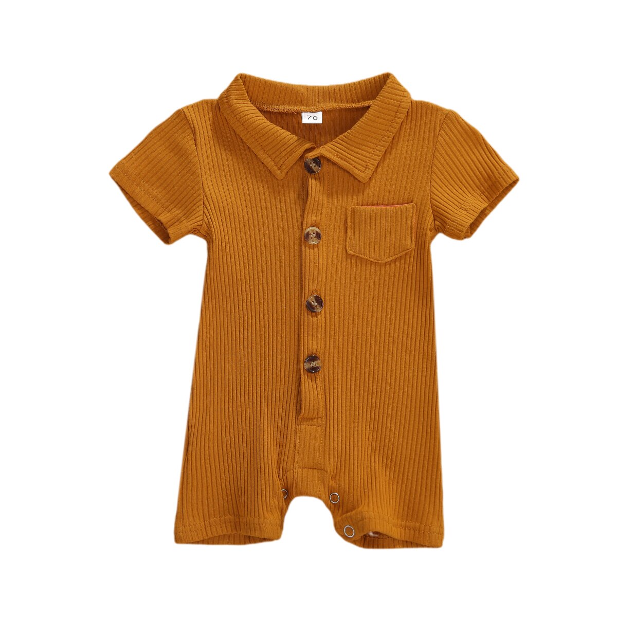Baby Boy 3M-24M Brei Romper Solid Een Stuk Revers Jumpsuit Korte Mouwen Katoen Button Down bodysuit: Khaki / 6m