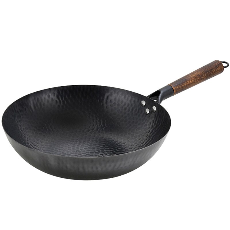 Kinesisk traditionel jernwok håndlavet stort kulstofstål wok non-stick wok gaskomfur køkkenkomfur: -en
