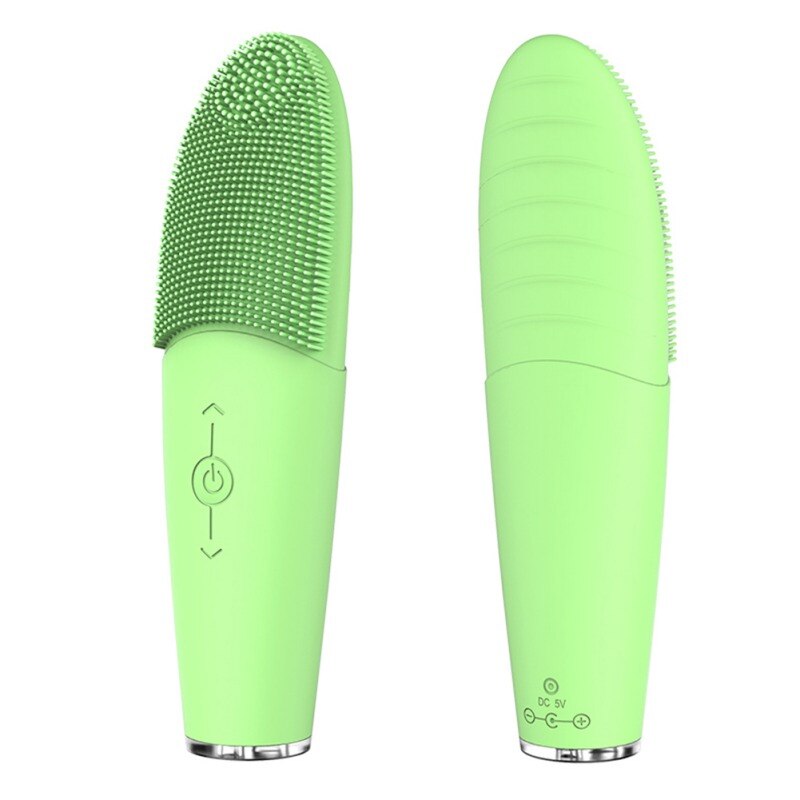 Silicone Face Washing Machine Ultrasonic Vibration Waterproof Powered Facial Cleansing Devices Brushes Home Use Beauty: Light Green