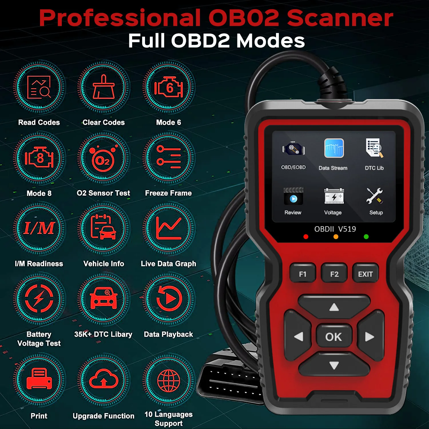 OBD2 Scanner Live Data Mechanic OBDII Diagnostic Code Reader Tool for Check Engine Light