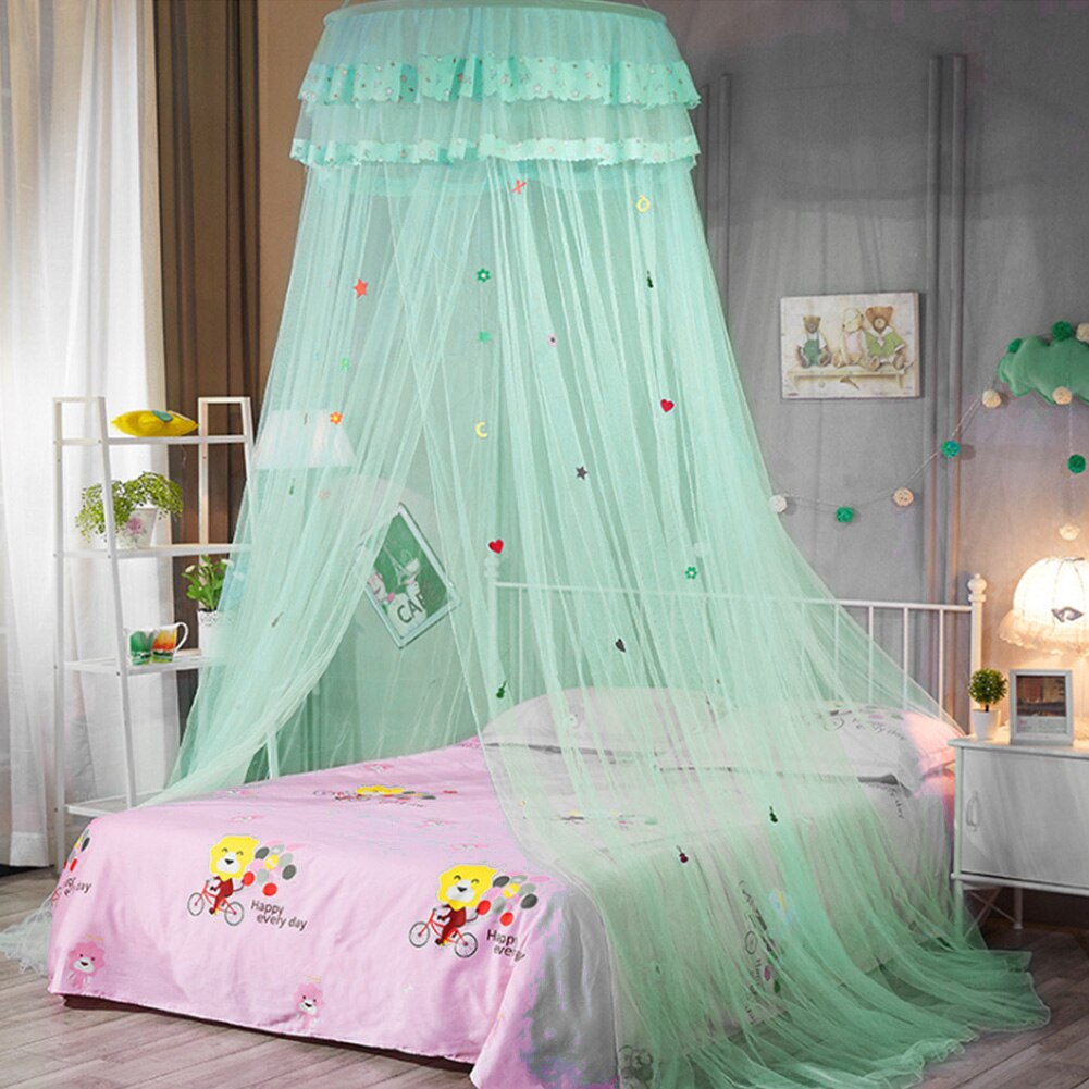 Bedroom Kids Mesh Lace Sleeping Cartoon Round Dome Hanging Heightened Bedding Anti-mosquito Sweet Canopy Bed Net Summer: Blue