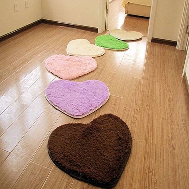 Tapis de sol pelucheux antidérapant en forme de cœur, 40x30cm, pour salle à manger, pour la maison