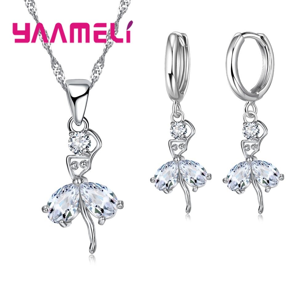 Fijne S925 Sterling Zilveren Sieraden Sets Leuke Duim Meisje Ketting Hoop Loop Oorbellen Voor Vrouwen Party Wedding