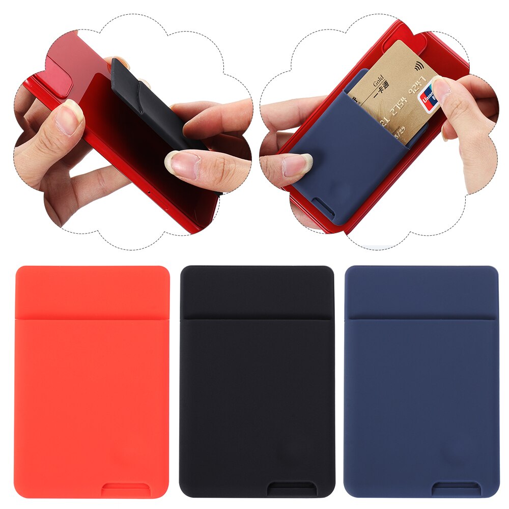 Universal Silicone Phone Wallet Case Stick On ID Credit Card Holder Self-Adhesive Elastic Cellphone Pocket Sticker Card Sleeves