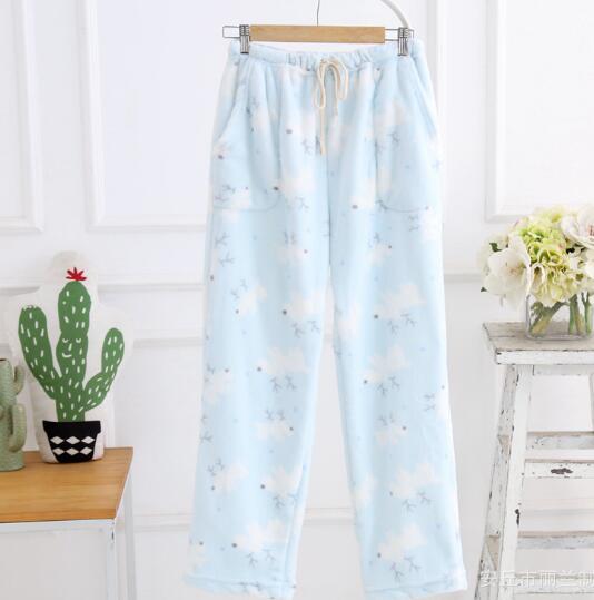 Fdfklak salong løs pysjamasbukser kvinner flanell tykkere søvnbuksetrykk høst vinter hjemmebukse varme pyjamasbukser bukser: Utskrift 5 / M