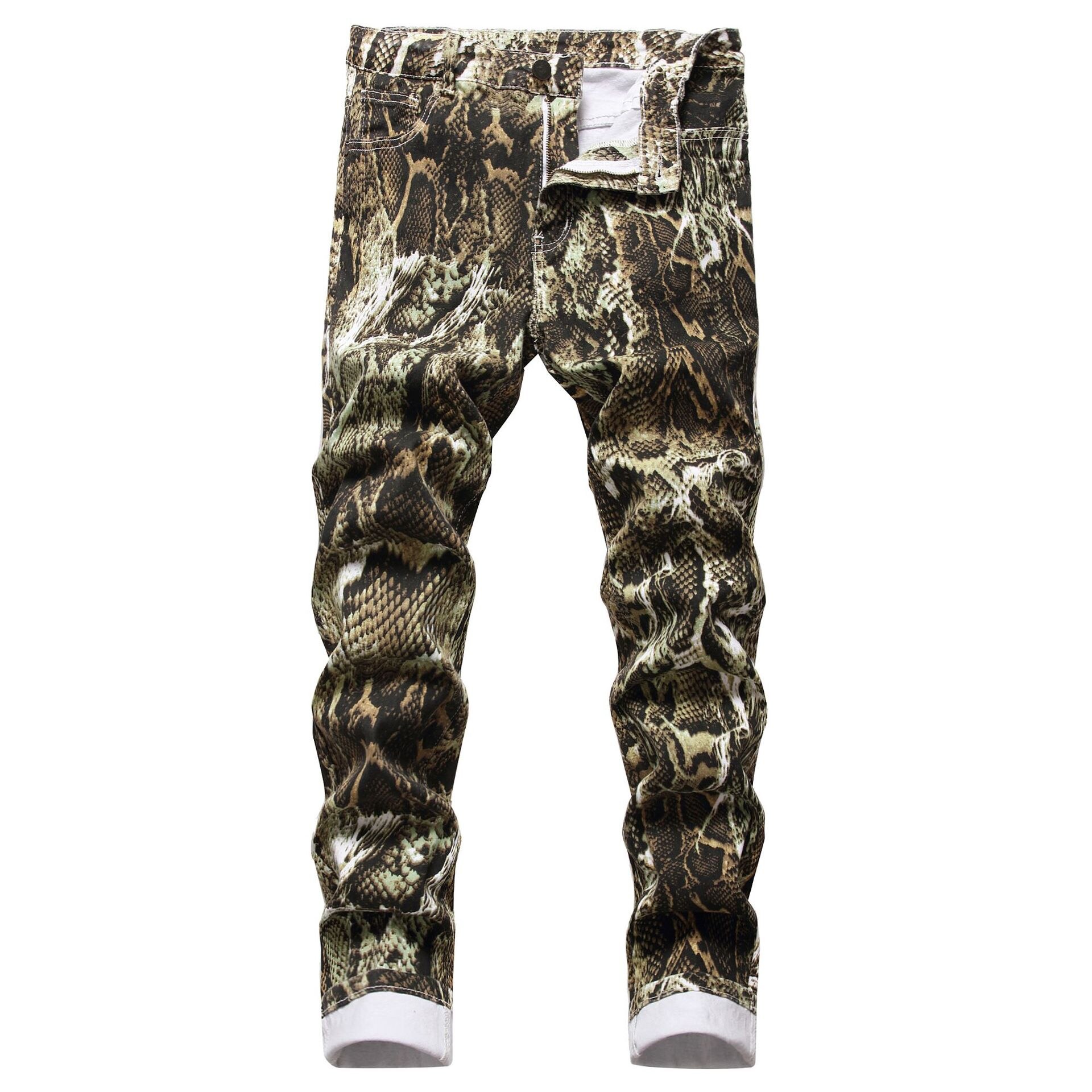 Jean en Denim imprimé serpent pour homme, pantalon droit, Slim, décontracté, impression Python, Hip Hop: 32