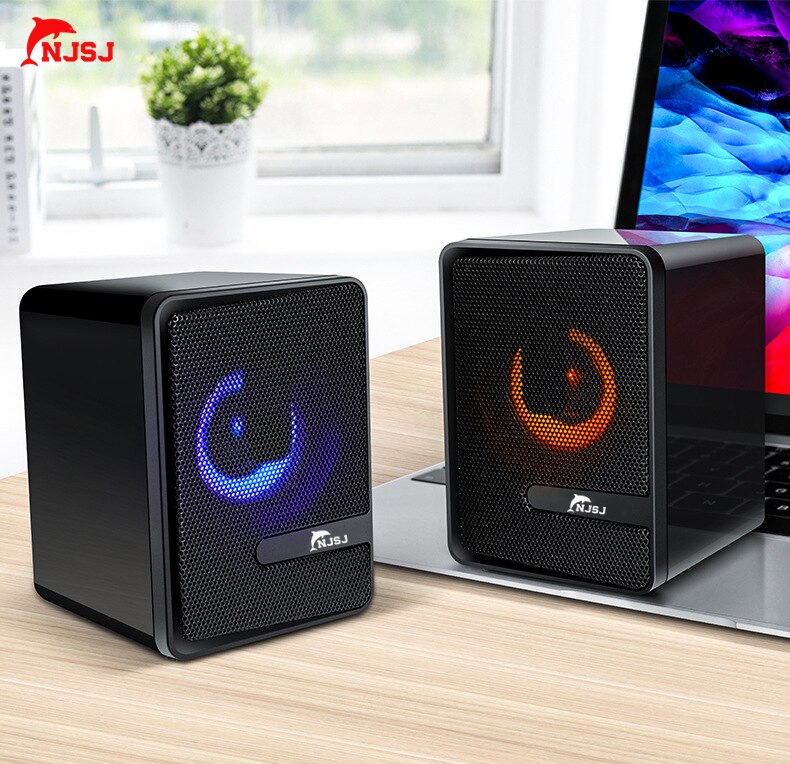 NJSJ 2.0 RGB speakers with LED Light, Dual-Channel Multimedia Speakers for PC Desktop Laptop Tablet Smartphones