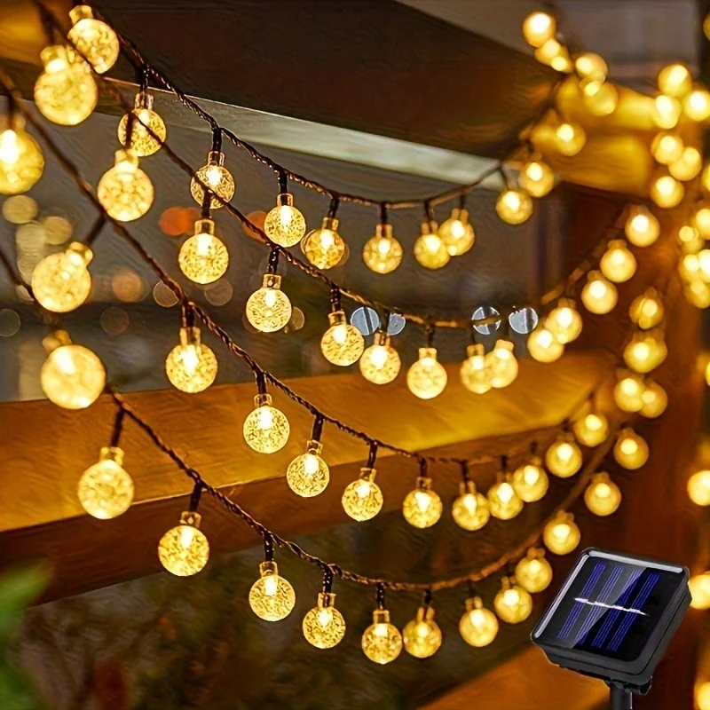 Guirnalda de luces LED con bola de cristal Solar para exteriores, resistente al agua, 8 modos de iluminación para jardín, patio, , Navidad, decoración de boda