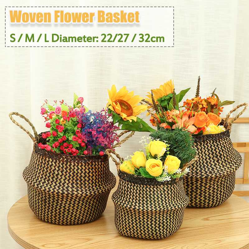 Foldable Seagrass Woven Storage Baskets Laundry Baskets Wicker Hanging Flower Pot Baskets Storage panier osier basket for toys