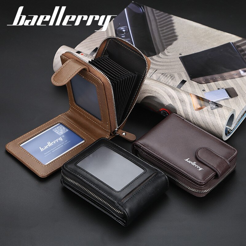 Baellerry Many Departments Credit Card Holder Wallet Men Leather Cardholder Purse Extendable Business Card Case Purses