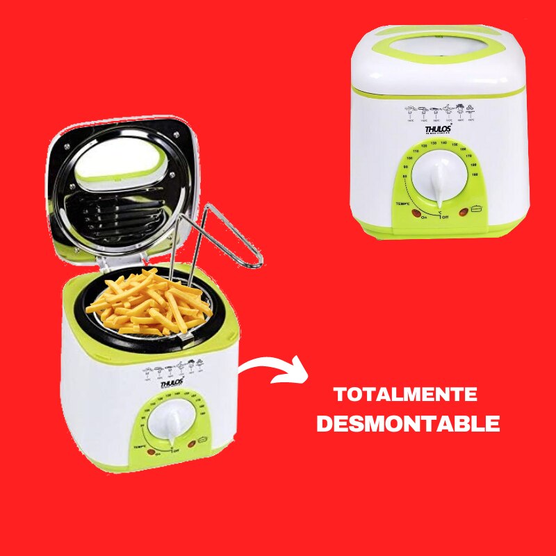 Thulos Freidora Eléctrica TH-FR10 1L Cesta Desmontable Termostato Ajustable 80-90 ºC 950W Pies de Goma Antideslizante