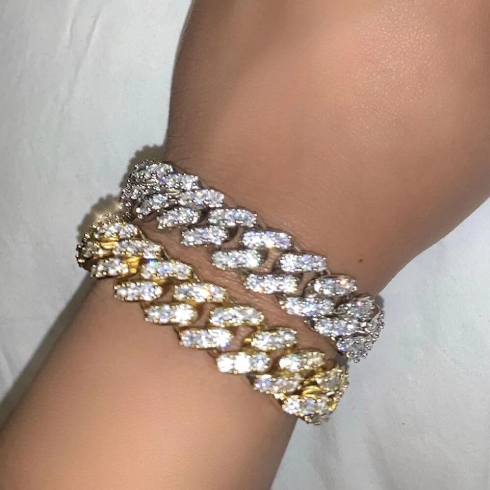 15mm Bling Strass Hip Hop Cuban Link Kette Armbänder für Frauen Männer Iced Out Volle Kristall Rapper Hand Kette luxus Schmuck