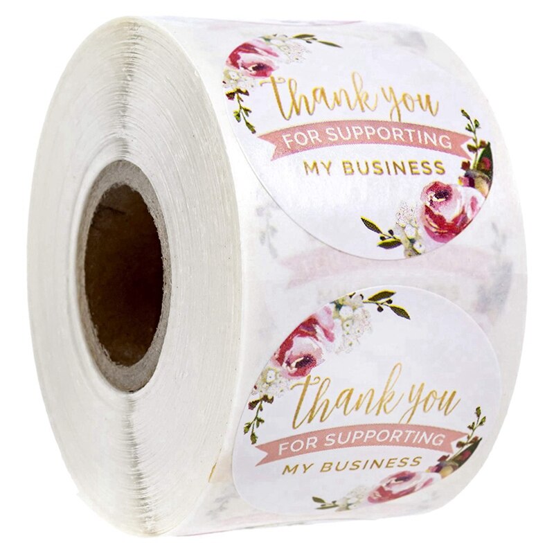 500Pcs/Roll 1.5 Inch Dank U Voor Ondersteunende Mijn Business Ronde Bloemen Label Seals Sticker Voor Handgemaakte Envelop decor