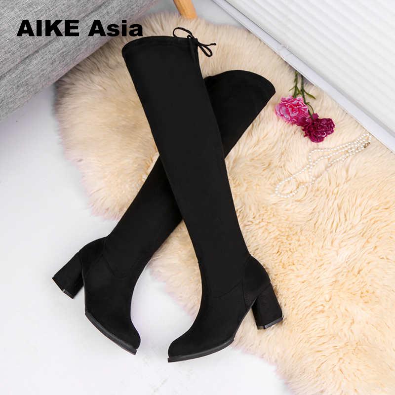 Women Casual Over The Knee Boots Shoes Winter Women Female Round Toe Platform High Heels Pumps Warm Snow Boots Mujer W391