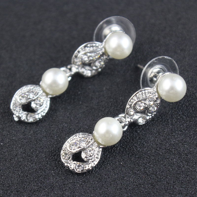 jiayijiaduo Bridal jewelry sets simple imitation pearl Silver color necklace for women wedding accessories Love