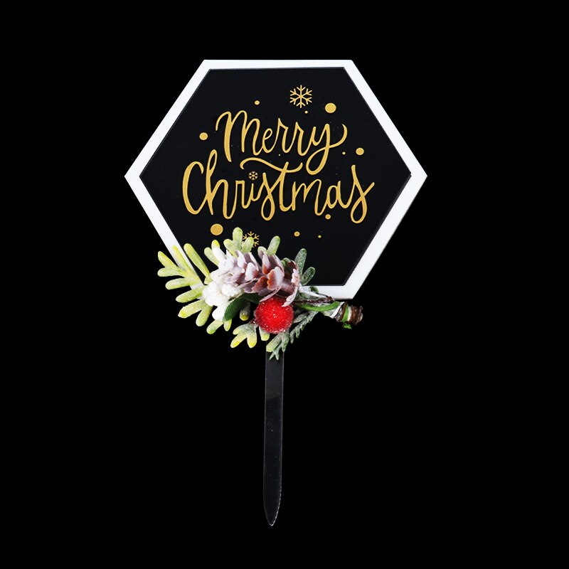 Merry Christmas Acrylic Cake Topper Xmas Floral Cupcake Toppers Christmas Home Cake Decoration Year Baking decor kerst noel: style B