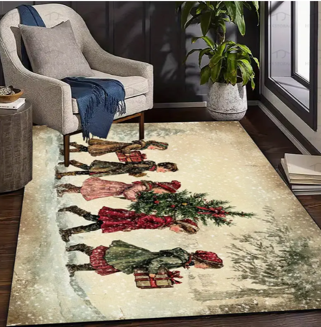 Juletæppe rød og hvid snefnug julemandens bund til stue soveværelse køkkengulv julefestdekoration: 150 x 220cm / Gul