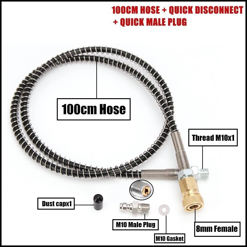 M10x1 Thread 100cm High Pressure Hose for Air Refilling Nylon Hose Wrapped with Stainless Steel Spring and Quick Connectors: Default Title