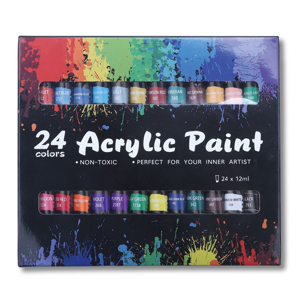 Acrylic Paint Set 24 Color 12ml Non Toxic Non Fading Pigment for Kids Adults Beginner Artists