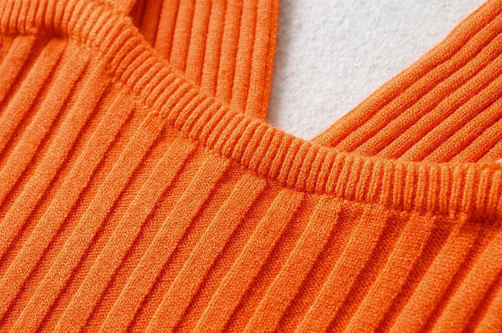 Basalor frankrike orange väst pull femme v-ringad tanktröjor chica dam camis stickade toppar