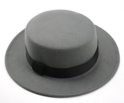 kids fedora hats for boys girls solid color flat top with ribbon band belt winter hats autumn big brim formal black kids hat: grey
