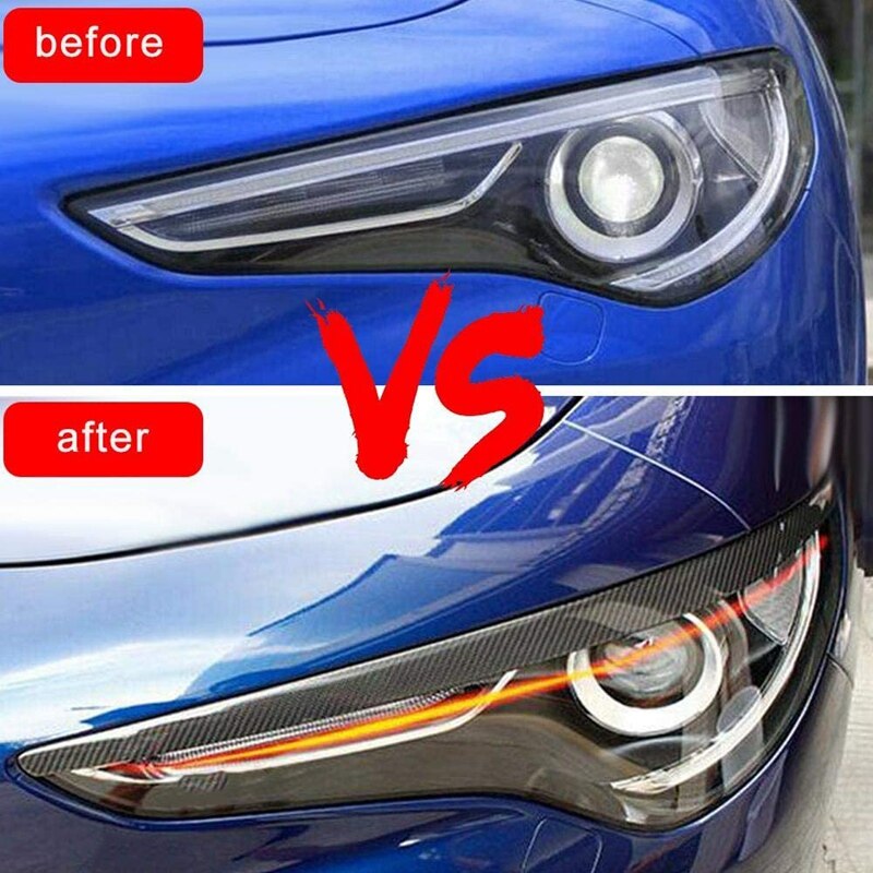 for Alfa Romeo Stelvio Carbon Fiber Headlights Eyebrow Lamp Eyelid Cover Sticker Trim Refitting