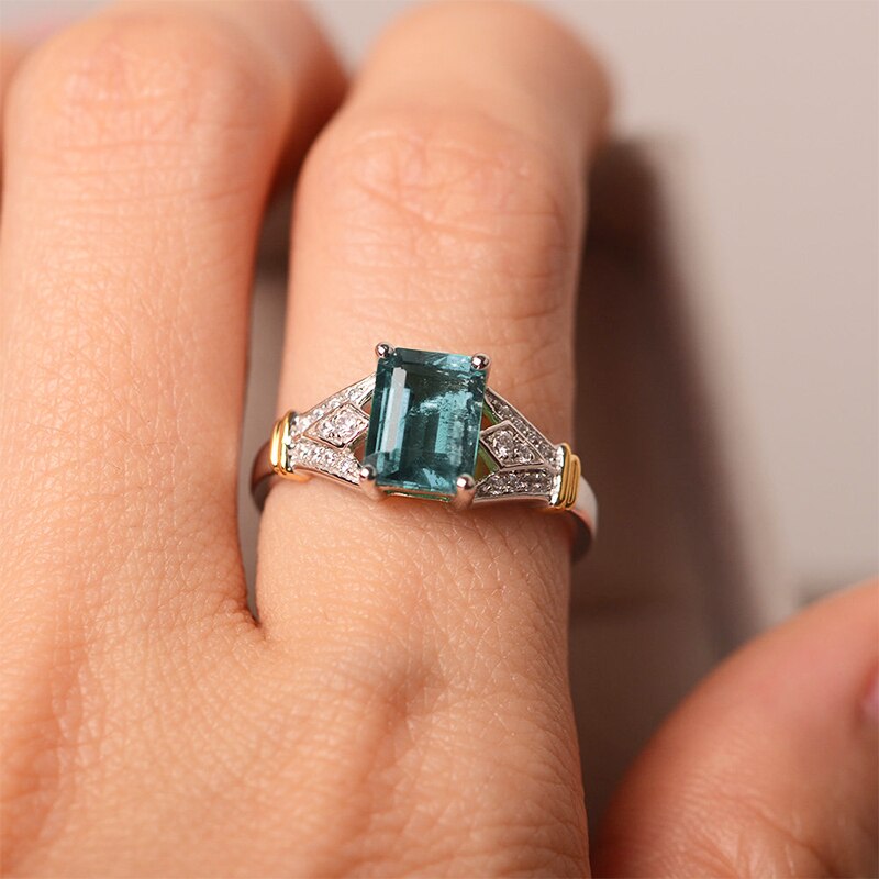 Wedding Unique Seaside Ring Blue Square Crystal 1PC Zirconia Blue Girls Beautiful Exquisite Engagement Party