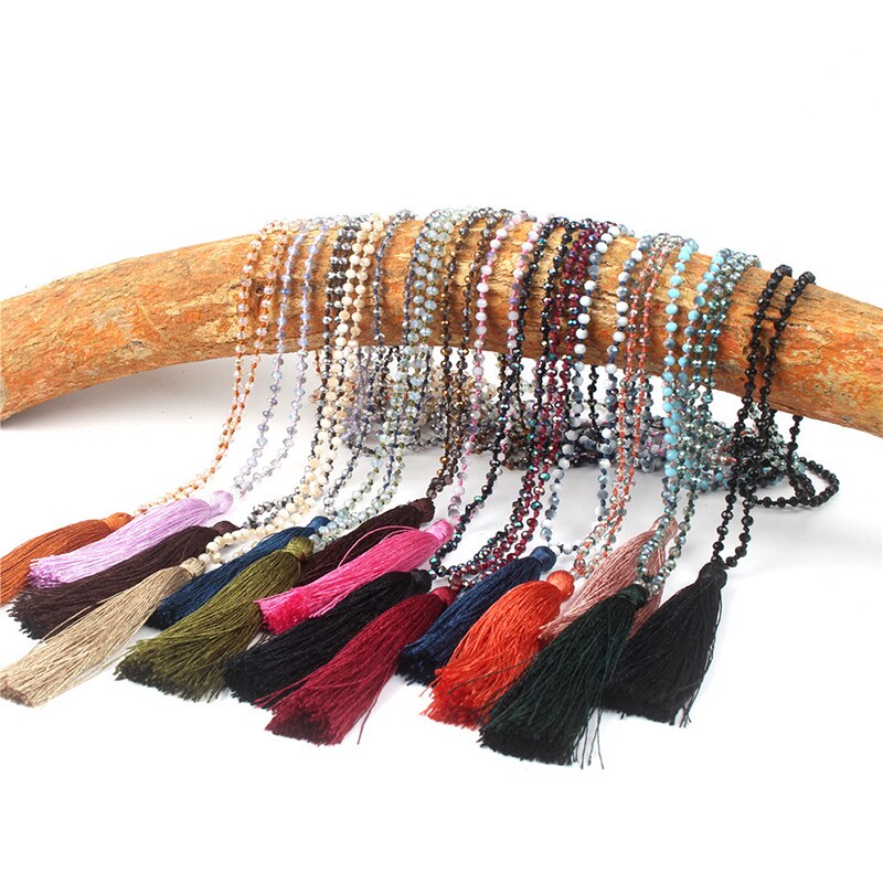 Boho Long Fringe Tassel Necklaces Women Glass Beads Crystal Statement Collar Bohemian Jewelry