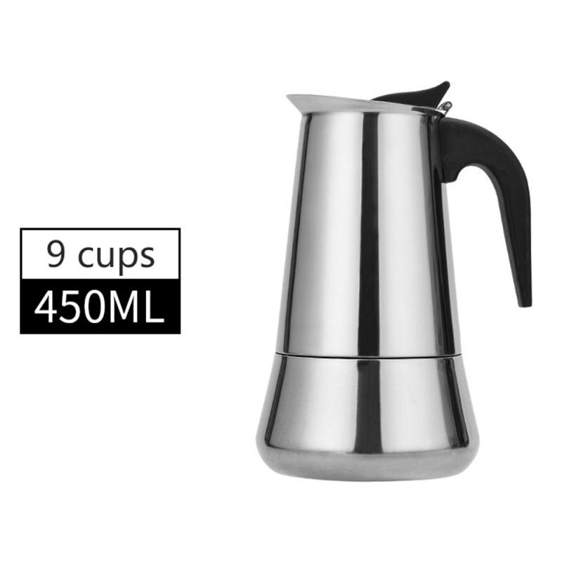 Stainless Steel Coffee Maker Durable Cafeteira Expresso Percolator Pot Home Office Durable Espresso Maker Coffee Pot: 450ML