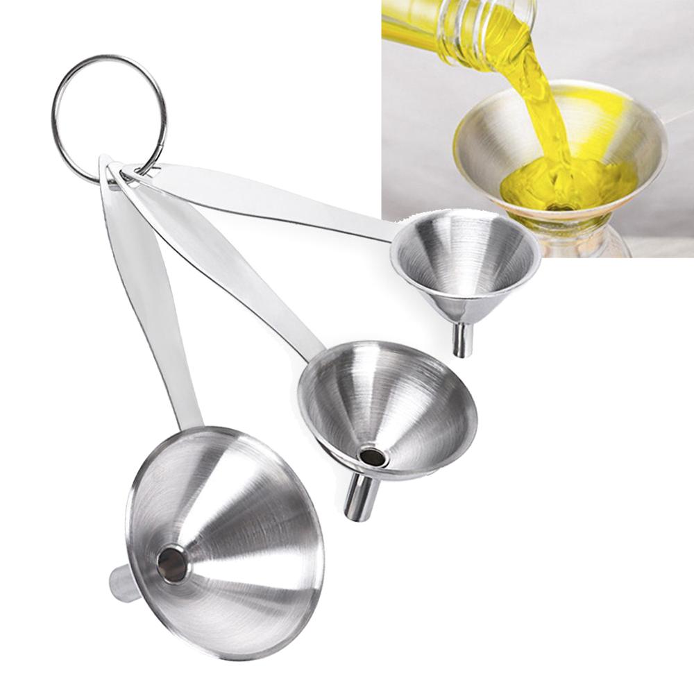 3 Set Small Funnels Stainless Steel Metal Long Handle Filter Tools Food Pickles Fruit Jam Kitchen Funnels