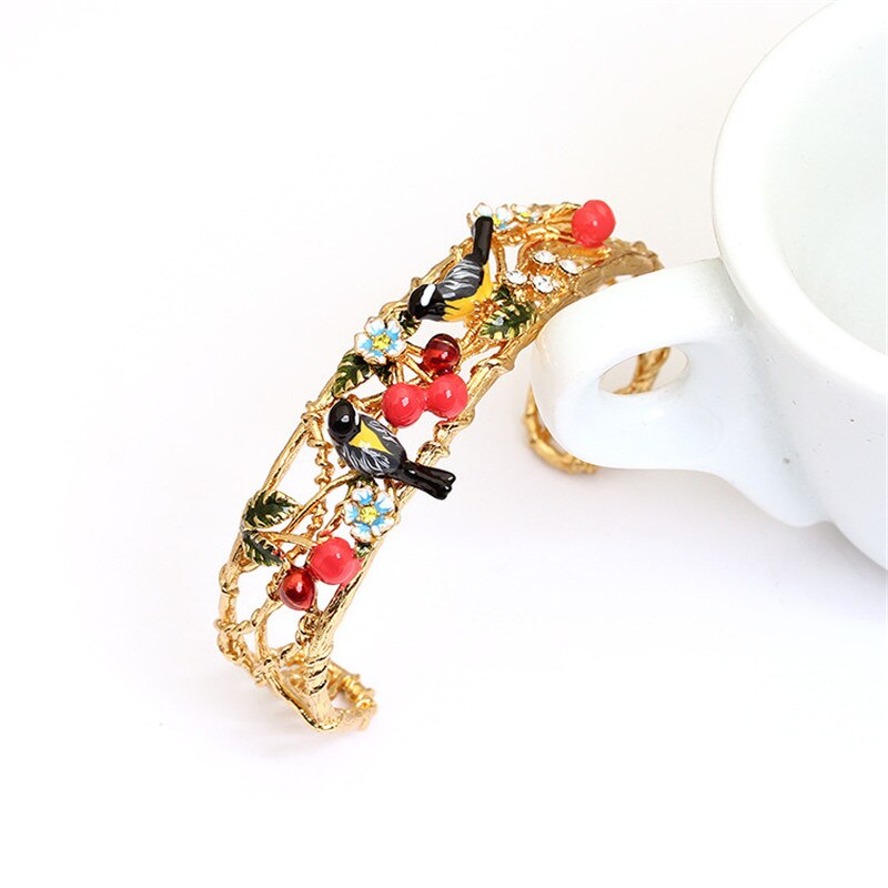 arrivals open bracelet enamel glazed oriole bird cherry orchard bracelet sweet